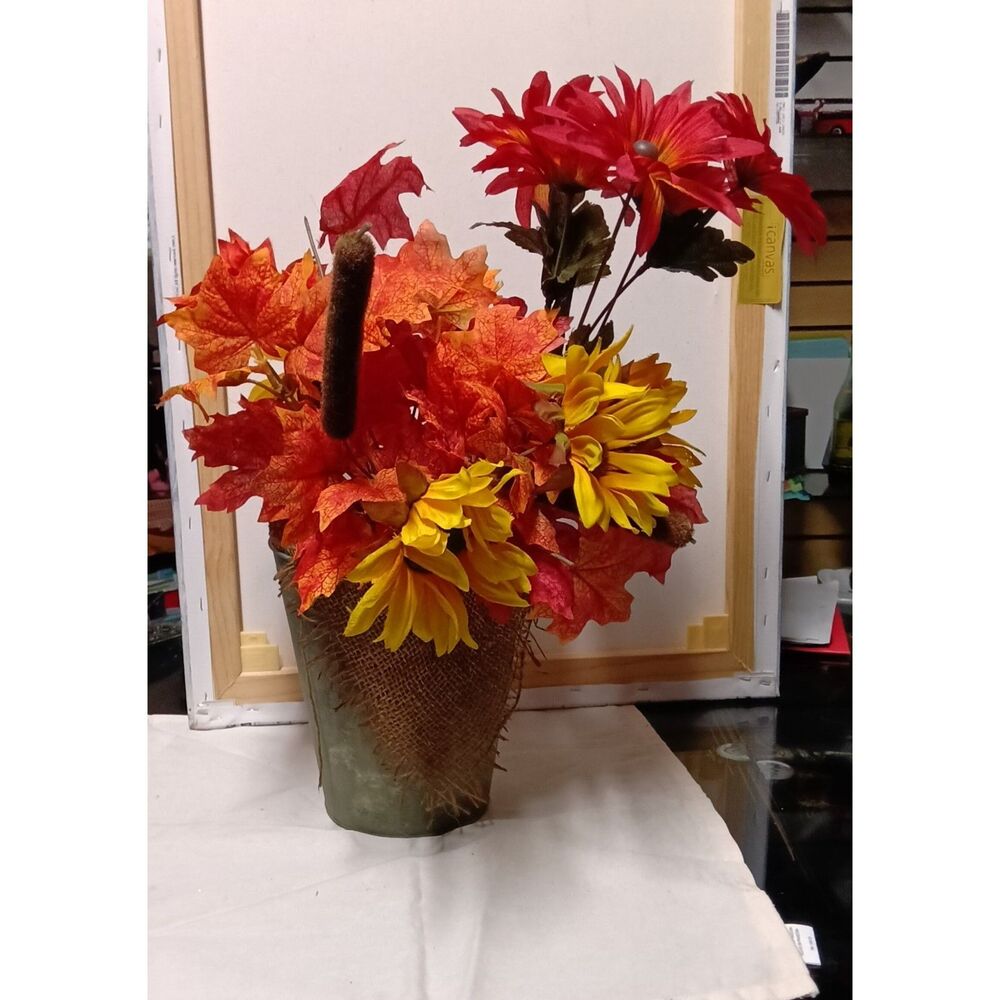 Fall Floral Arrangement Sunflowers Mums in Galvanized Bucket